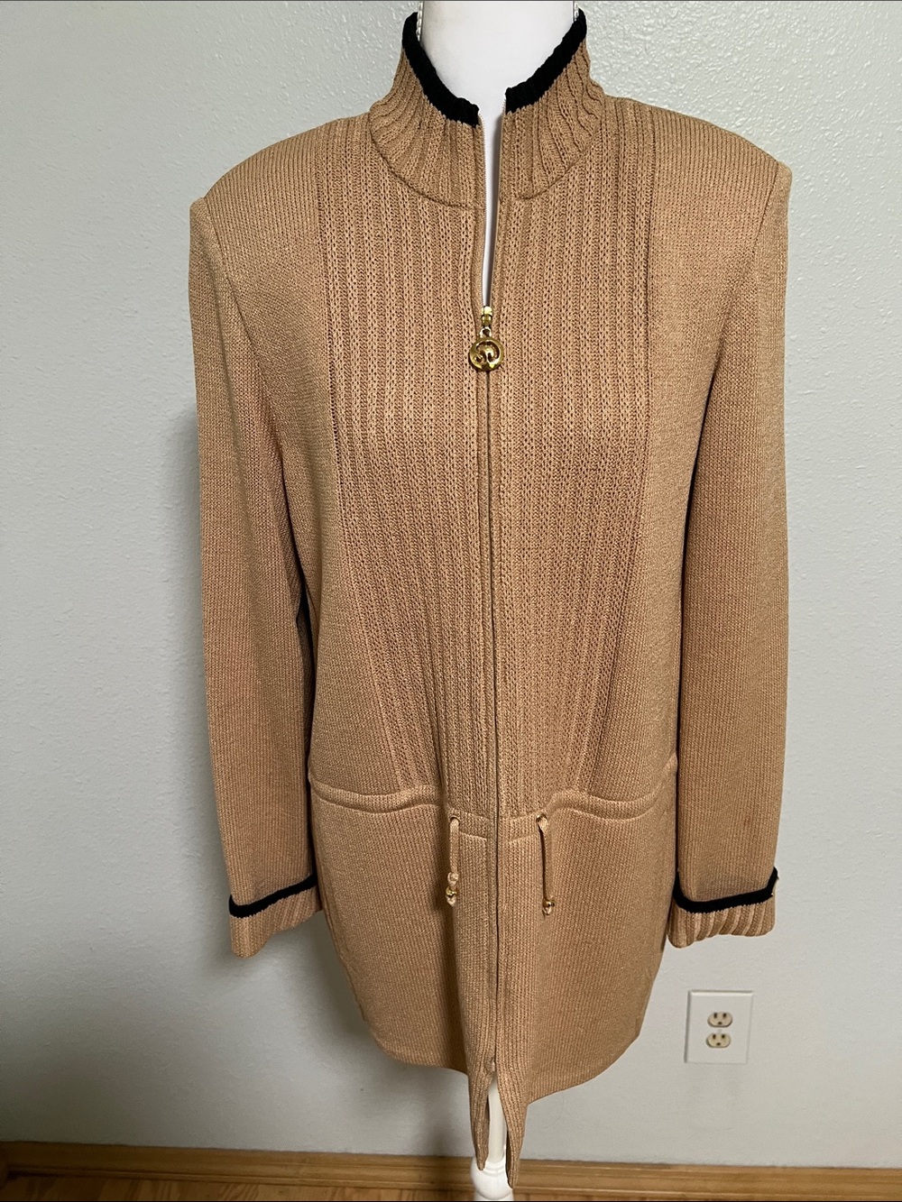 St. John Sport Tan Jacket w/ Black Trim – Classic & Polished – Size P